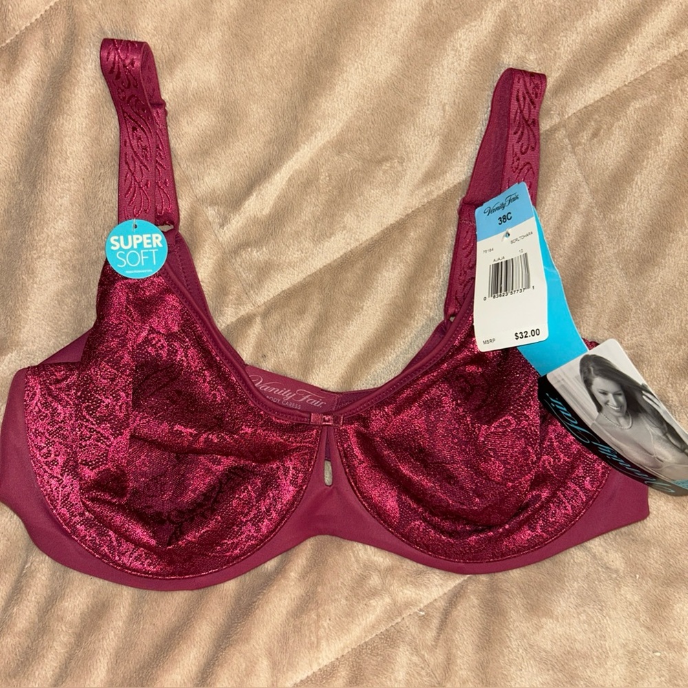 Vanity Fair burgundy /deep red color ,Lace front bra